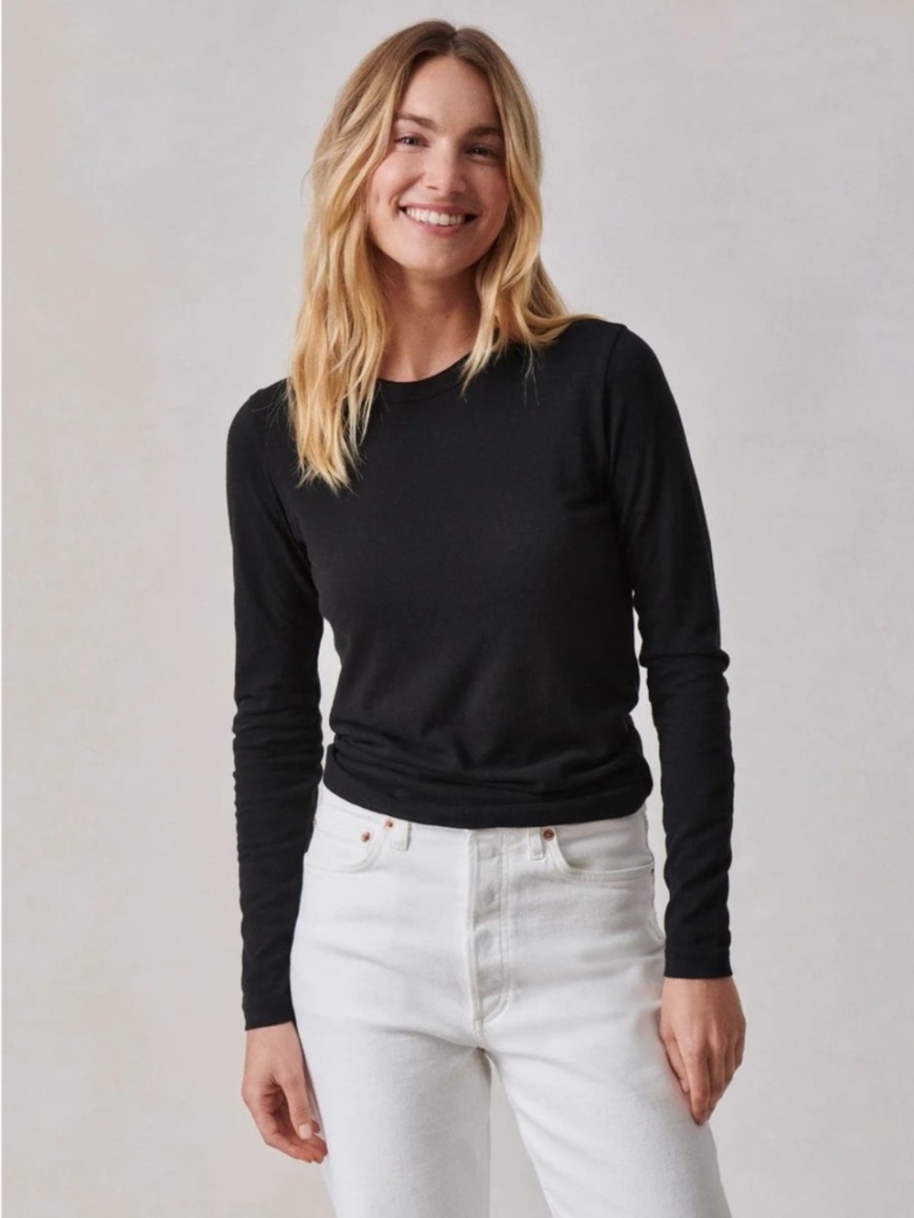 Buck Mason Women's Cloud Jersey Wool Blend Slim Made In USA Long Sleeve Top Tee